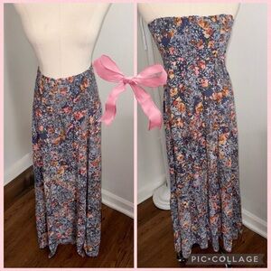 Olivaceous Women’s Large Blue Pink Floral Maxi Skirt or Midi Dress NEW